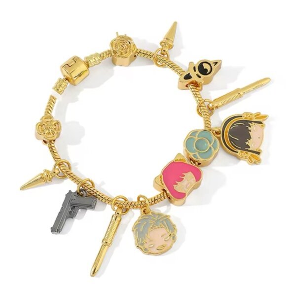 14K Gold Plated SPY X FAMILY Themed Loaded Charm Bracelet Unisex Anime Manga - Picture 6 of 9